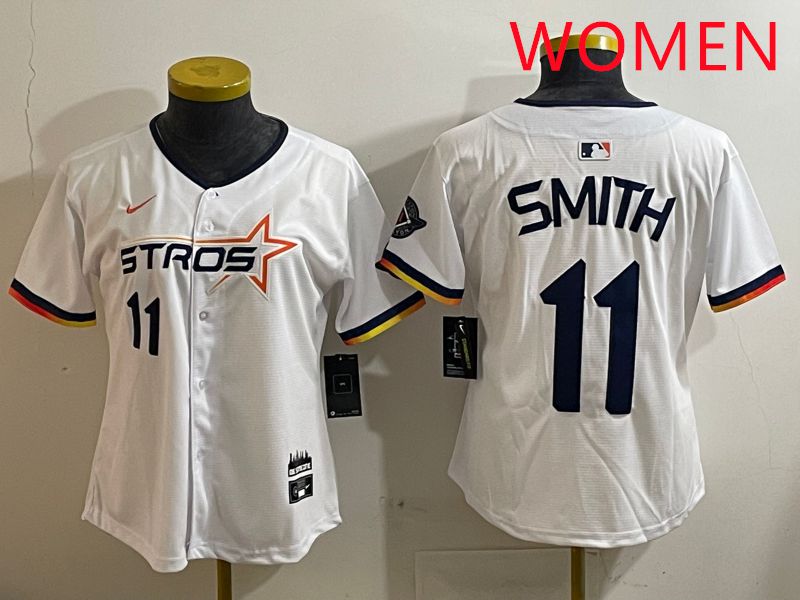 Women Houston Astros #11 Smith White three generations Joint Name Nike 2025 MLB Jersey style 4